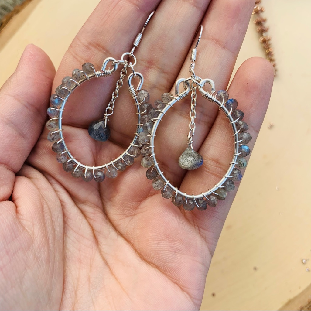 Labradorite Gemstone Hoop Earrings 45$